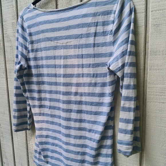 LRL Women's Blue and White Striped Long Sleeve Tee Shirt in Casual Fit - Picture 6 of 8